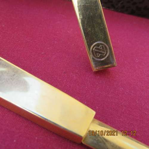 NEDBANK gift set containing a letter opener and pen in gold tone. As new.