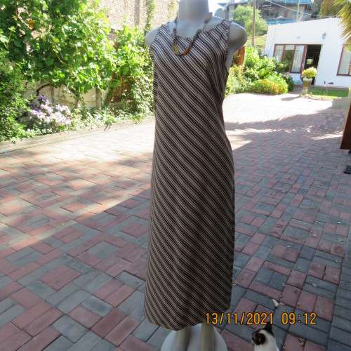 As new brown/beige diagonal striped sleeveless shift dress by WOOLWORTHS size 34/10.Slip over.