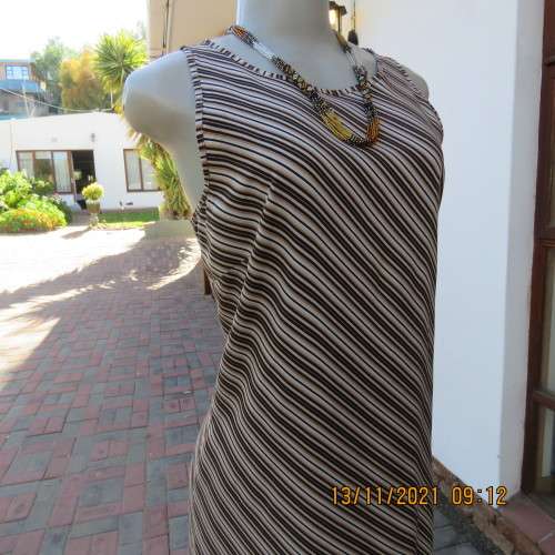As new brown/beige diagonal striped sleeveless shift dress by WOOLWORTHS size 34/10.Slip over.