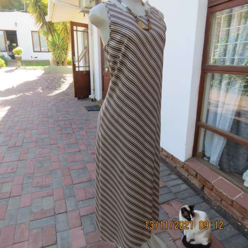 As new brown/beige diagonal striped sleeveless shift dress by WOOLWORTHS size 34/10.Slip over.