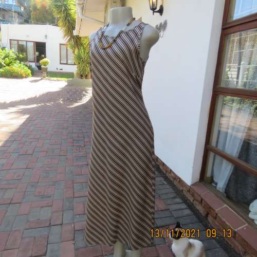 As new brown/beige diagonal striped sleeveless shift dress by WOOLWORTHS size 34/10.Slip over.