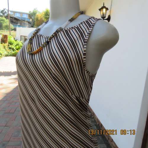As new brown/beige diagonal striped sleeveless shift dress by WOOLWORTHS size 34/10.Slip over.