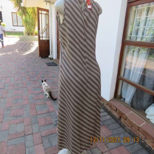 As new brown/beige diagonal striped sleeveless shift dress by WOOLWORTHS size 34/10.Slip over.