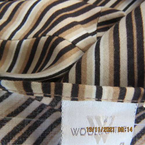 As new brown/beige diagonal striped sleeveless shift dress by WOOLWORTHS size 34/10.Slip over.