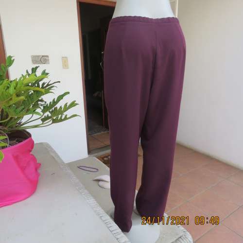 Smart dark purple dress pants by FOSHINI in size 40/16. No pockets. Close with 2 buttons and zip