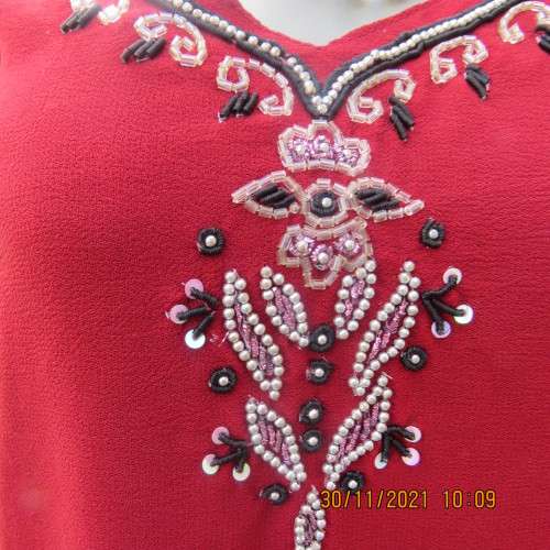 Glam richly embellished DOLCE and CABBANA ruby red sleeveless top size 36/12.Black underlay.As new