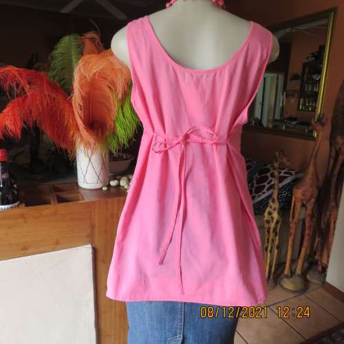 Cool coral pink sleeveless long maternity top by REAL CLOTHING size 36/12. Pleats on front.As new