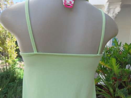 Sweet lime colour strappy top in stretch cotton with sequin butterfly on front.Size 32/8. New cond.