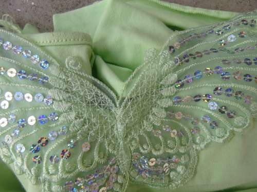 Sweet lime colour strappy top in stretch cotton with sequin butterfly on front.Size 32/8. New cond.