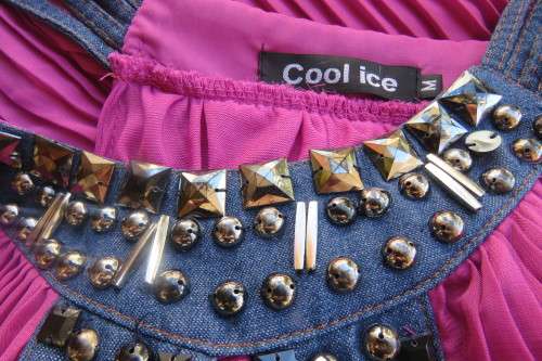 Sexy violet colour smart casual permanent pleated loose fully lined dress size 36/38.Denim neckline.