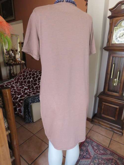 Comfy slip over T Shirt style short sleeve tunic under knee length dress.Size 38.Coral/navy mottled.