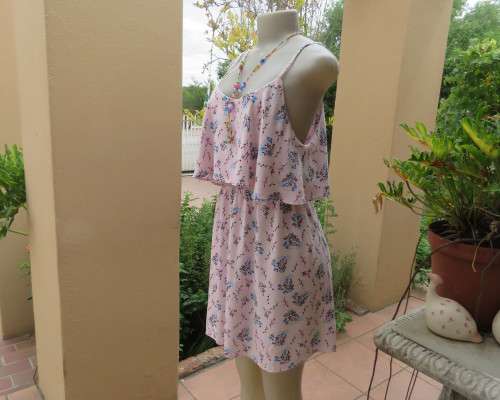 Cute little strappy dress in pale pink/white with red/blue tiny flowers.Size 38.With top overlay