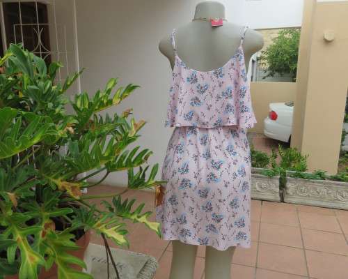 Cute little strappy dress in pale pink/white with red/blue tiny flowers.Size 38.With top overlay
