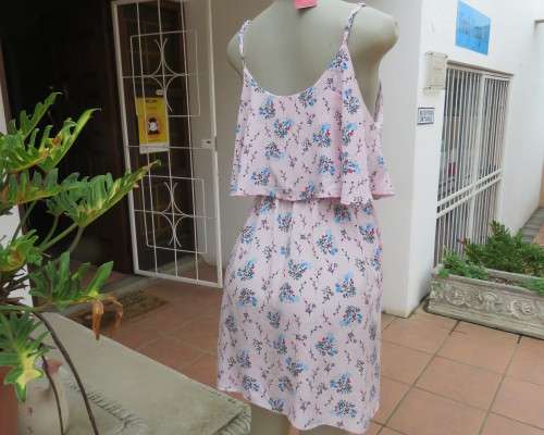 Cute little strappy dress in pale pink/white with red/blue tiny flowers.Size 38.With top overlay