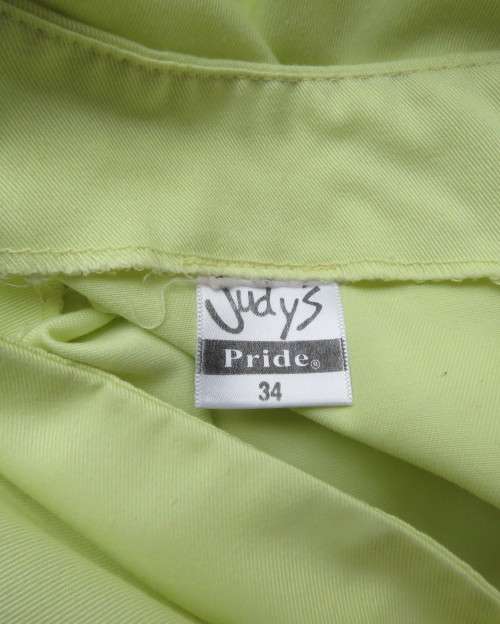 Lemon yellow ankle length A-Line paneled skirt with olive green edging in panels.Size 34/10.As new