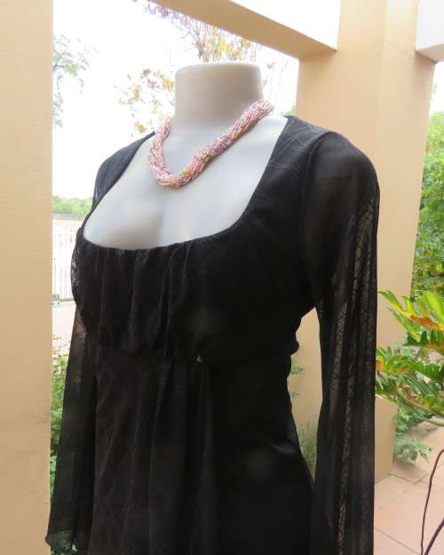 Sexy,smart soft draped black polyester empire long sleeve top size 36/12 by OASIS. As new.