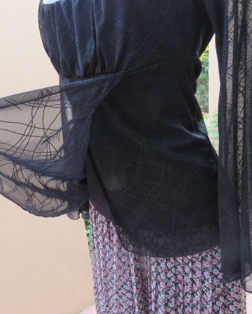 Sexy,smart soft draped black polyester empire long sleeve top size 36/12 by OASIS. As new.