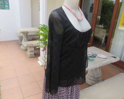 Sexy,smart soft draped black polyester empire long sleeve top size 36/12 by OASIS. As new.