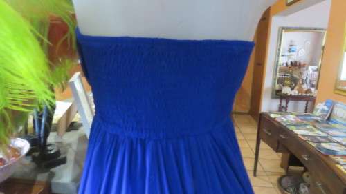 Hot strapless royal blue evening dress.Sheer overskirt.Ruched in top.Embellished.Size 32.Truworths.