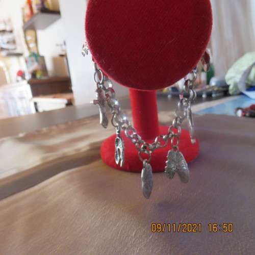 Beautiful bracelet with 7 charms on stainless steel chain. Length 18cm. New condition.