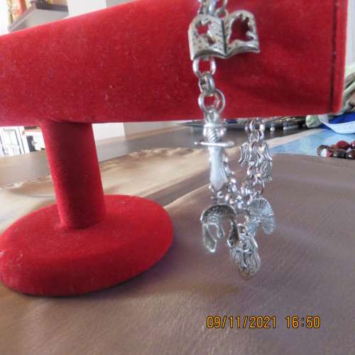 Beautiful bracelet with 7 charms on stainless steel chain. Length 18cm. New condition.