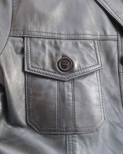 Genuine leather black Men`s jacket authentic original design.By HUSKY size 2XL.Pockets galore.As new