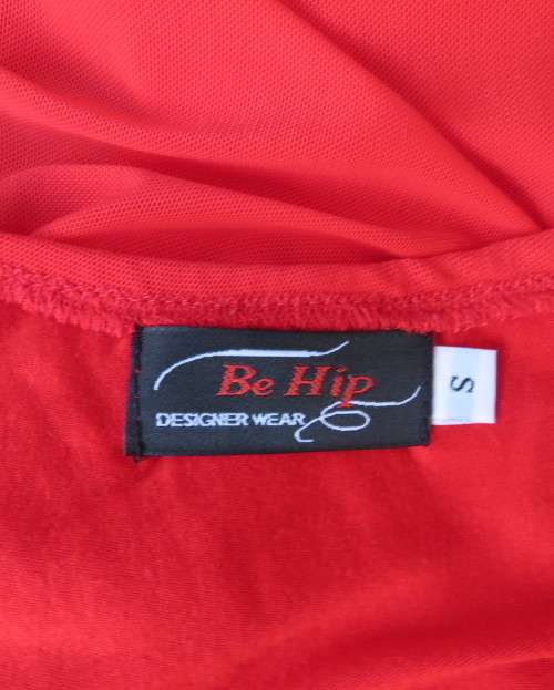 Amazing red one shoulder bodycon stretch rayon top with extra wide nylon overlay on side.Size 32/34.
