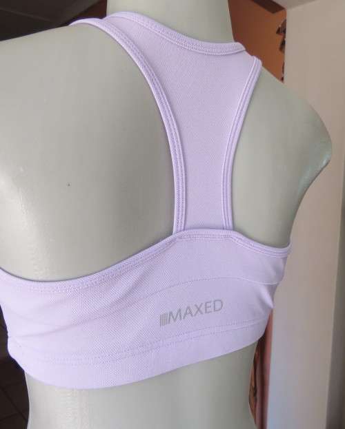 Soft lilac sports bra size 32 by MAXED in stretch polyester fabric. As new