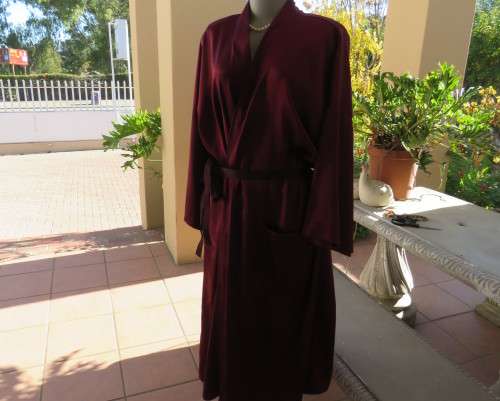High quality silky satin polyester maroon fold over ankle length night gown.By MEURICE in size 48/24
