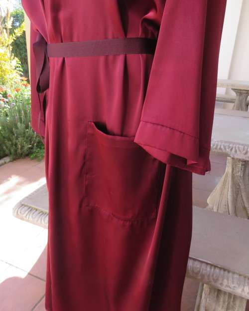 High quality silky satin polyester maroon fold over ankle length night gown.By MEURICE in size 48/24