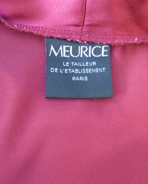 High quality silky satin polyester maroon fold over ankle length night gown.By MEURICE in size 48/24