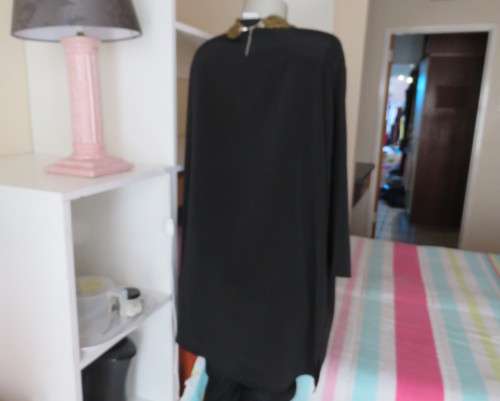 Luxury black silky slip over sweetheart neckline top in 48/24 by DONNA CLAIRE.Embellished.As new