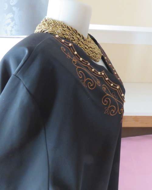 Luxury black silky slip over sweetheart neckline top in 48/24 by DONNA CLAIRE.Embellished.As new