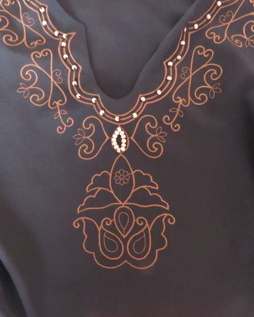 Luxury black silky slip over sweetheart neckline top in 48/24 by DONNA CLAIRE.Embellished.As new