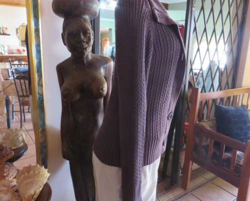 Heavy cotton knit button down long sleeve anchor grey cardigan.High collar.By OLD KHAKI.Size 34/36