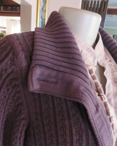 Heavy cotton knit button down long sleeve anchor grey cardigan.High collar.By OLD KHAKI.Size 34/36