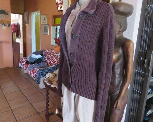 Heavy cotton knit button down long sleeve anchor grey cardigan.High collar.By OLD KHAKI.Size 34/36