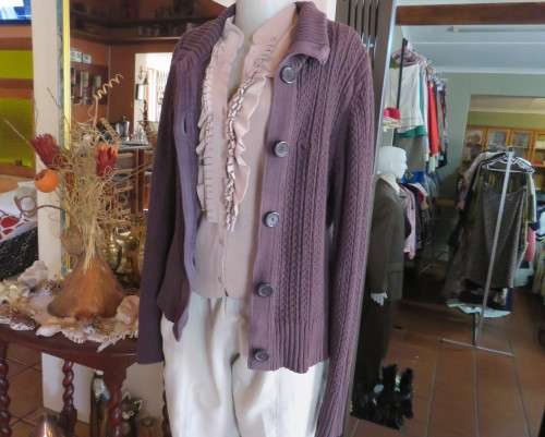 Heavy cotton knit button down long sleeve anchor grey cardigan.High collar.By OLD KHAKI.Size 34/36