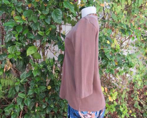 Casual med.brown slip over 100% cotton top with cream front inlay. Size 36/12. By WOOLWORTHS.