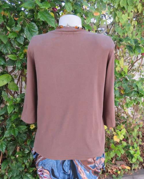 Casual med.brown slip over 100% cotton top with cream front inlay. Size 36/12. By WOOLWORTHS.