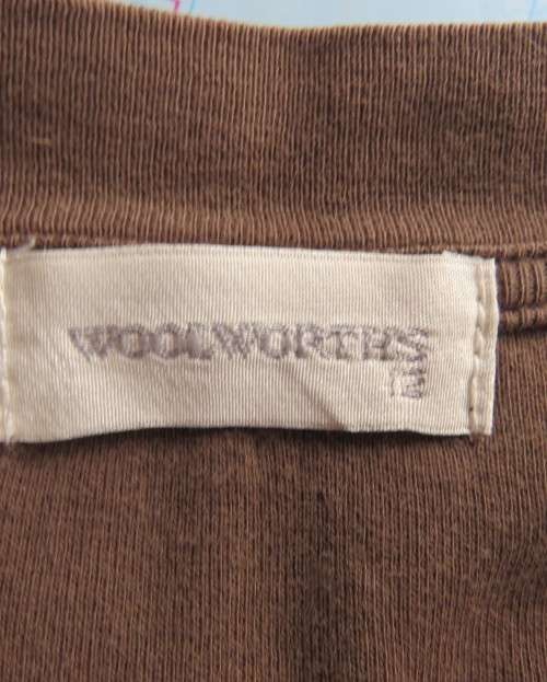 Casual med.brown slip over 100% cotton top with cream front inlay. Size 36/12. By WOOLWORTHS.