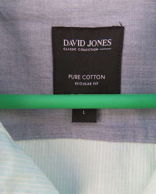 Best quality DAVID JONES pure cotton mint green/white striped short sleeve shirt in LARGE. New cond.