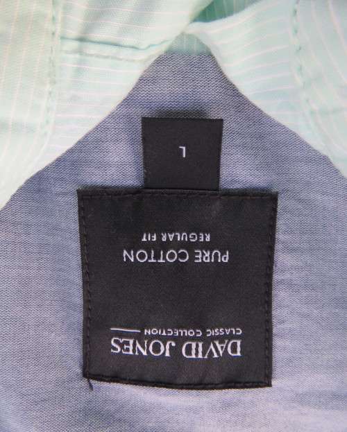 Best quality DAVID JONES pure cotton mint green/white striped short sleeve shirt in LARGE. New cond.
