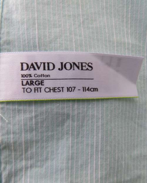 Best quality DAVID JONES pure cotton mint green/white striped short sleeve shirt in LARGE. New cond.