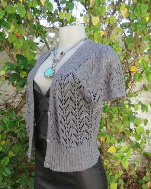 Sweet capped sleeve ash grey V front button down cover up/cardigan.Size 36 . As new.