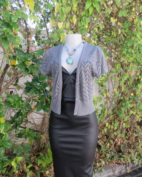 Sweet capped sleeve ash grey V front button down cover up/cardigan.Size 36 . As new.