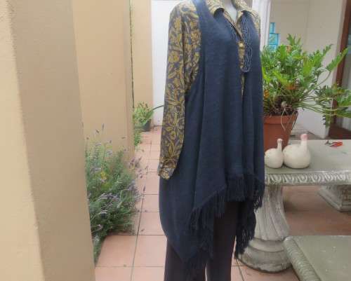 Handy extra long slate grey knitted 100% acrylic waterfall style gilet.Size 42 to 44.Fringed.As new