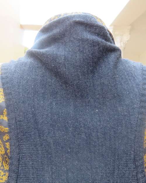 Handy extra long slate grey knitted 100% acrylic waterfall style gilet.Size 42 to 44.Fringed.As new