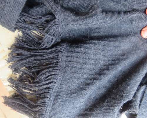 Handy extra long slate grey knitted 100% acrylic waterfall style gilet.Size 42 to 44.Fringed.As new