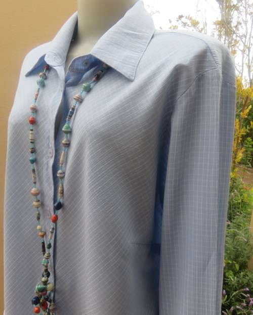 Beautiful slightly creased blue/white small check long sleeve button down top.Size 44/20.As new